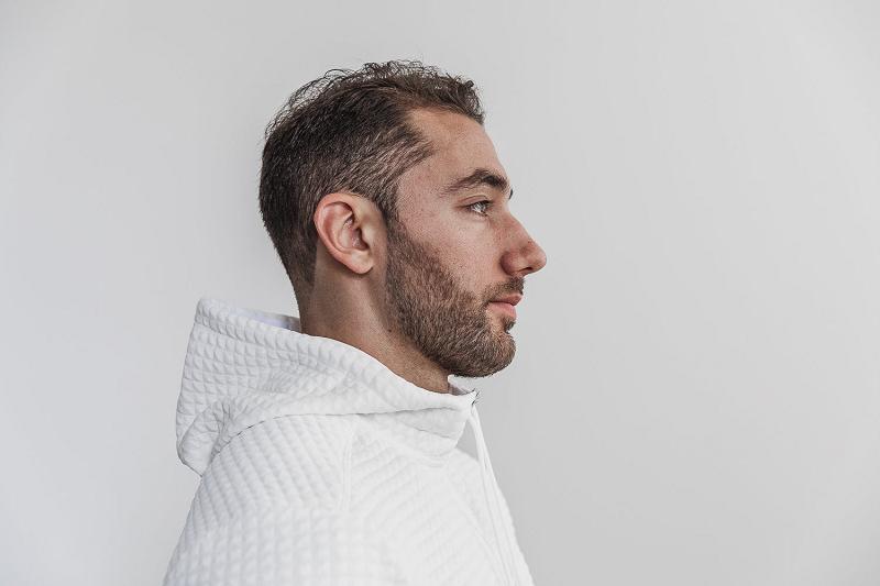 White Nobull Quilted Zip-Up Men's Hoodie | CA Q1557M